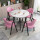粉红色 皮4椅配仿石纹桌