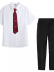 男生短袖白衬衫+黑色长裤+领带