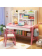 粉白色儿童书桌+实木升降椅