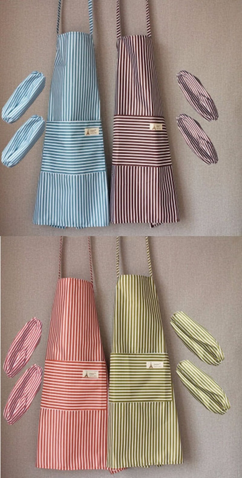 韩版围裙套袖防水透气厨房围腰裙男女情侣围裙袖套 【玫红熊单件围裙