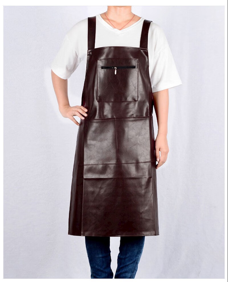防水防油围裙男女口袋工作工厂皮围腰pu厨房家务皮革加长围兜 随机