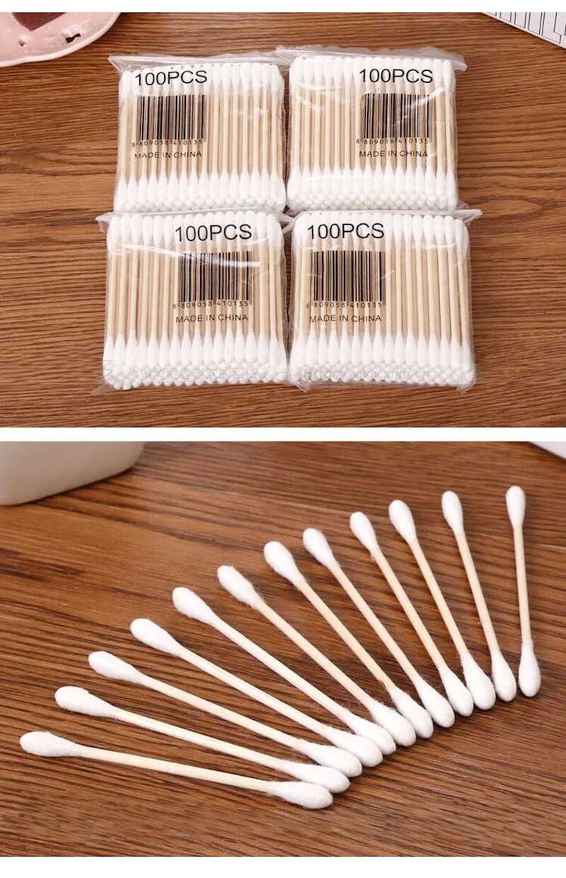 双头棉签棒婴儿宝宝美容化妆棉棒口红掏耳朵尖头卸妆棉花棒3包共300只