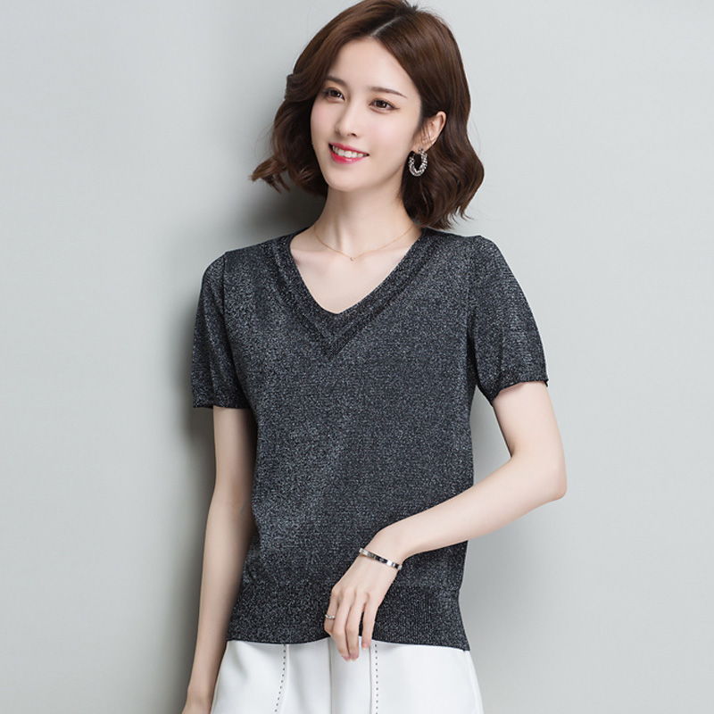v领t恤女士短袖2019新款上衣体桖宽松百搭闪. 来自年年糕775 - 微博