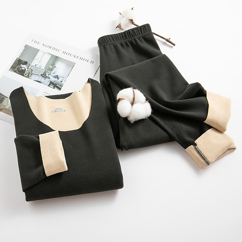 有只绵 女士无痕保暖内衣套装 黑色