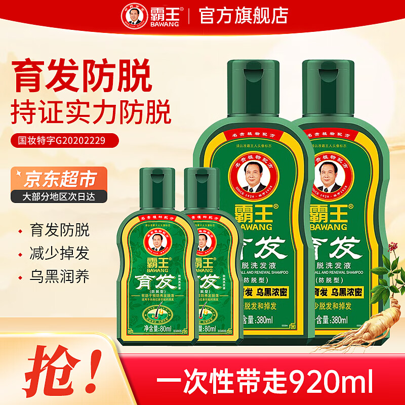 霸王 育发防脱洗发水 380ml*2瓶+80ml*2瓶