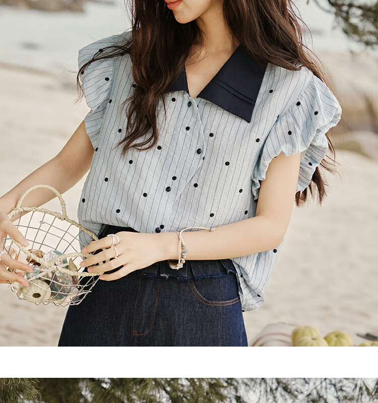 Mixiu [] Polka Dot Embroidered Shirt for Women 2026 Summer Unique Design Short Sleeve Blouse 38