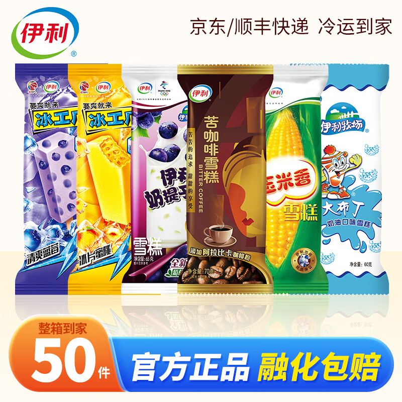 伊利50支大布丁雪糕冰淇淋冰棒巧克力脆皮冷饮冰工厂量贩装 共50支