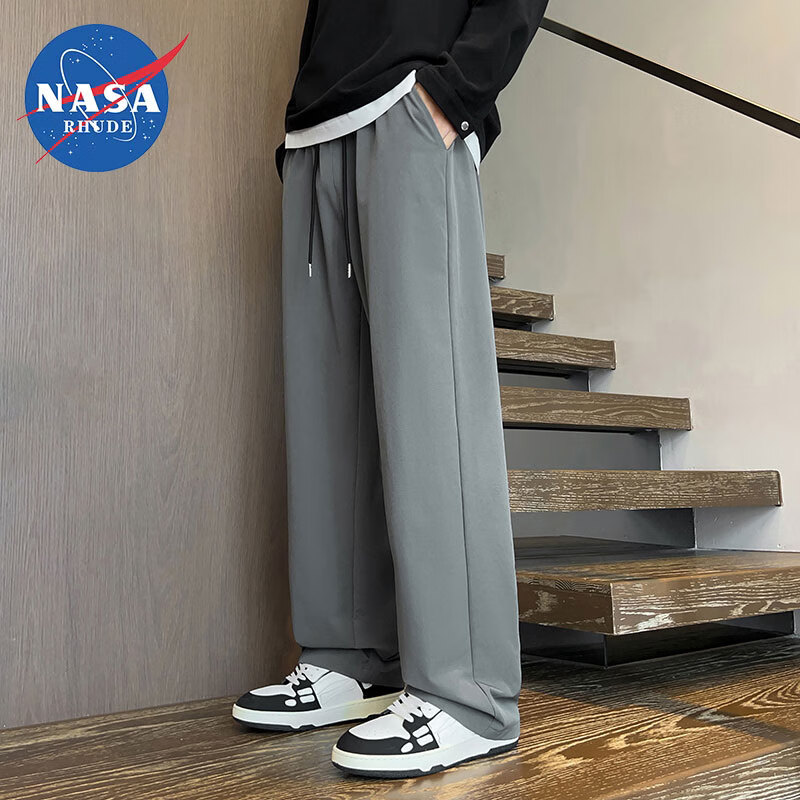 【29.9包邮】NASA RHUDE 男士简约直筒运动裤 深灰色 L 【110-130斤】