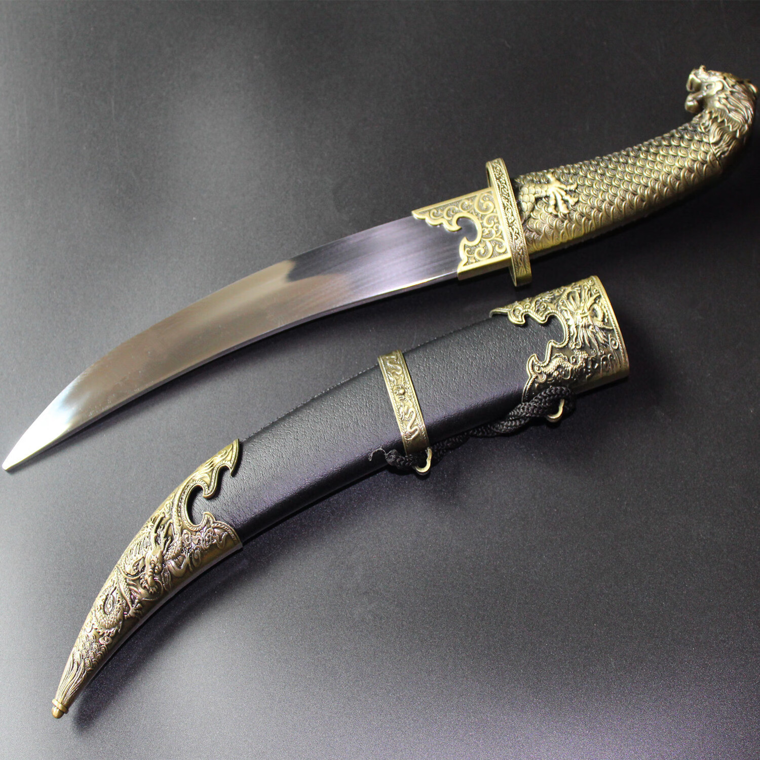 七夕情人节礼物蒙古小弯刀 龙泉宝刀 风水刀剑 不锈钢华夏神龙宝刀 未