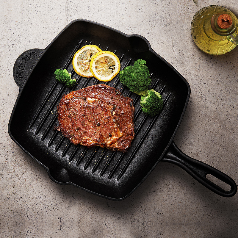 德世朗deslon 德丰铸铁牛排煎锅26cm方形平底牛排锅 dfs-j907b
