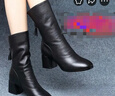 卡帝乐鳄鱼（CARTELO）中筒靴女2025新款秋冬季高跟马丁靴女软皮粗跟瘦瘦短靴加绒女靴子 黑色加绒 37 实拍图