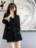 俞兆林小西装女2026早秋新款英伦风宽松显瘦高端双排扣黑色翻袖西装外套 黑色格子袖（现货秒发） S (建议95斤以下） 实拍图
