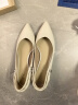 百思图商场新款时尚法式玛丽珍黑色小皮鞋粗跟女单鞋RU802CQ3 米白 36 晒单实拍图