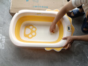 宝贝足迹婴儿洗澡盆大号浴桶浴盆坐躺小孩家用宝宝可折叠幼儿新生儿童用品 【触屏感温】柠檬黄 实拍图