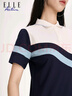 ELLE ACTIVE运动撞色polo领连衣裙夏季时尚气质减龄针织短袖透气网球裙 蓝/白色 XL 实拍图
