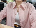 茵曼（INMAN）章若楠同款欧若风天丝薄开衫女装衬衫2025夏季新品长袖衬衣 经典款-粉红色 M 实拍图