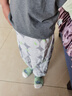 papa爬爬夏季儿童裤子印花防蚊裤男女宝宝双层绉布长裤透气宽松 米色 120 cm 实拍图