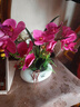 wo+ 高档新款手感PU蝴蝶兰仿真花艺客厅餐桌花电视柜装饰花假花 白色扁陶瓷盆+紫红色蝴蝶兰 实拍图