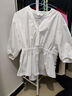 欧莎（OSA）V领七分袖衬衫女夏季高级感女士洋气上衣收腰显瘦休闲薄款衬衣 白色 M 实拍图