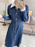 Olrain欧芮儿牛仔连衣裙女春装女装收腰显瘦气质复古假两件裙子 深蓝色 L 165/88A 实拍图
