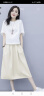 苏彩尼棉麻连衣裙女装2024年夏季新款小个子时尚休闲收腰显瘦中长款裙子 上白下卡其 XL（建议117-128斤） 实拍图