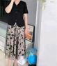 啄木鸟母亲节妈妈装夏装两件套装连衣裙短袖上衣中老年女装半身裙套装 黑色套装 3XL （推荐120-135斤） 实拍图