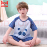 猫人儿童睡衣纯棉男童短袖套装夏季薄款中大童家居服 蓝色熊猫 130 实拍图
