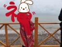 茶卡盐湖旅游拍照草原沙漠防晒丝巾海边复古大红色围巾披肩两用女 大红色 民族风中空花围巾 实拍图