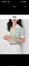 欧莎（OSA）条纹polo领针织衫短袖女高端夏季冰丝薄款休闲百搭显瘦上衣 绿色 L 实拍图