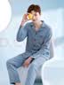 芬腾 睡衣男纯棉冬季新款简约翻领长袖家居服套装 星空兰 3XL 实拍图