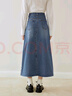 乐町撞色牛仔长裙女20设计感撞边随性斜开叉半身裙 牛仔蓝（现货） M 实拍图