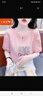 红蜻蜓 圆领印花短袖t恤女2025年夏季新款女装短袖女宽松女士打底上衣衫 粉红色 L 【建议105-120斤】 实拍图