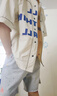 马登工装 美式复古开襟棒球衫Vibe撞色字母短袖衬衣男士Vintage衬衫夏 白灰色 M 实拍图