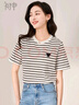 初申夏季短袖T恤女时尚百搭圆领爱心标条纹纯棉半袖上衣S13KT1172 实拍图