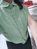 啄木鸟（TUCANO）棉麻衬衫女日系出口尾单棉麻纯色短袖衬衫女夏休闲显瘦上衣亚麻翻 绿色 S 【80-105斤】 实拍图
