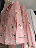 芬腾 睡衣女士纯棉秋季新款清新花朵印花翻领长袖开衫家居服套装 豆沙粉 2XL 实拍图
