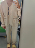 曼系 情侣睡衣春秋全棉日系宽松女家居服长袖开衫纯棉男款华夫格套装 C55252 单男 L 实拍图