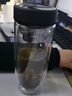 南若萤 玻璃杯双层便携男商务办公泡茶杯茶水分离加厚大容量家用水杯子 皮纹黑 500ml 实拍图