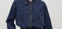 范思蓝恩23FS14609 深蓝色软牛仔衬衫女秋冬长袖复古休闲叠穿衬衣 深牛仔蓝 M 实拍图