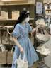 恋的法式连衣裙新款2026夏季女生裙子夏天学生少女高中初中生衣服长裙 韩版学院风蓝色 均码 实拍图