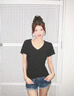 小野七天黑白色正肩收腰V领短袖t恤女夏纯欲修身显瘦辣妹上衣打底衫百搭 黑色 S 实拍图