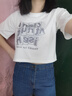 妙奕嘉新款2026年女士短袖女白色t恤衣服女装夏季小个子上衣高级高腰短t 【短款】方块字母白色短袖 XL 【建议100-110斤】 实拍图