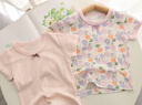 印品棉棉屋2件装夏季日系中小儿童装半袖上衣纯全棉a类女童宝宝短袖t恤外穿 纯色粉紫花短袖2件装 110 实拍图