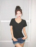 小野七天黑白色正肩收腰V领短袖t恤女夏纯欲修身显瘦辣妹上衣打底衫百搭 黑色 S 实拍图
