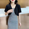 妙奕嘉防晒针织开衫女配长裙子短上衣夏季薄款外搭新款吊带罩衫坎肩 短袖开衫【黑色】 均码 实拍图