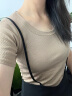 浪莎（LangSha）纯色圆领T恤女夏季经典螺纹弹力修身显瘦百搭显胸大打底衫上衣 晒单实拍图