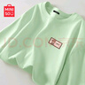 名创优品（MINISO）短袖2025新款女夏季胖mm大码显瘦宽松女装纯棉半袖夏天正肩女t恤 果绿色(嗨皮熊仔胸标) M 160 (不褪色 不变形) 实拍图