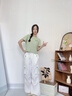 真维斯纯棉短款短袖t恤打底衫女夏季2025年女装新款少女感小个子衣服 水绿-幸运笑脸K 2XL （建议120-150斤） 实拍图