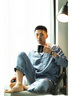 金三塔睡衣男真丝100%桑蚕丝外穿纯色凉感高级睡衣睡裤两件套礼物 [主推]19姆米雾蓝色 XL 实拍图