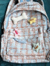卡特骆（KATELUO）日系ins风文艺小清新格子书包女高中生校园双肩包初中小学生背包 蓝色【带三个星星+骨头徽章】 实拍图